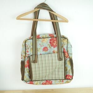 Moda Home Craft Bag Quilting Knitting Travel Tote Blue Floral Mixed Media Fabric